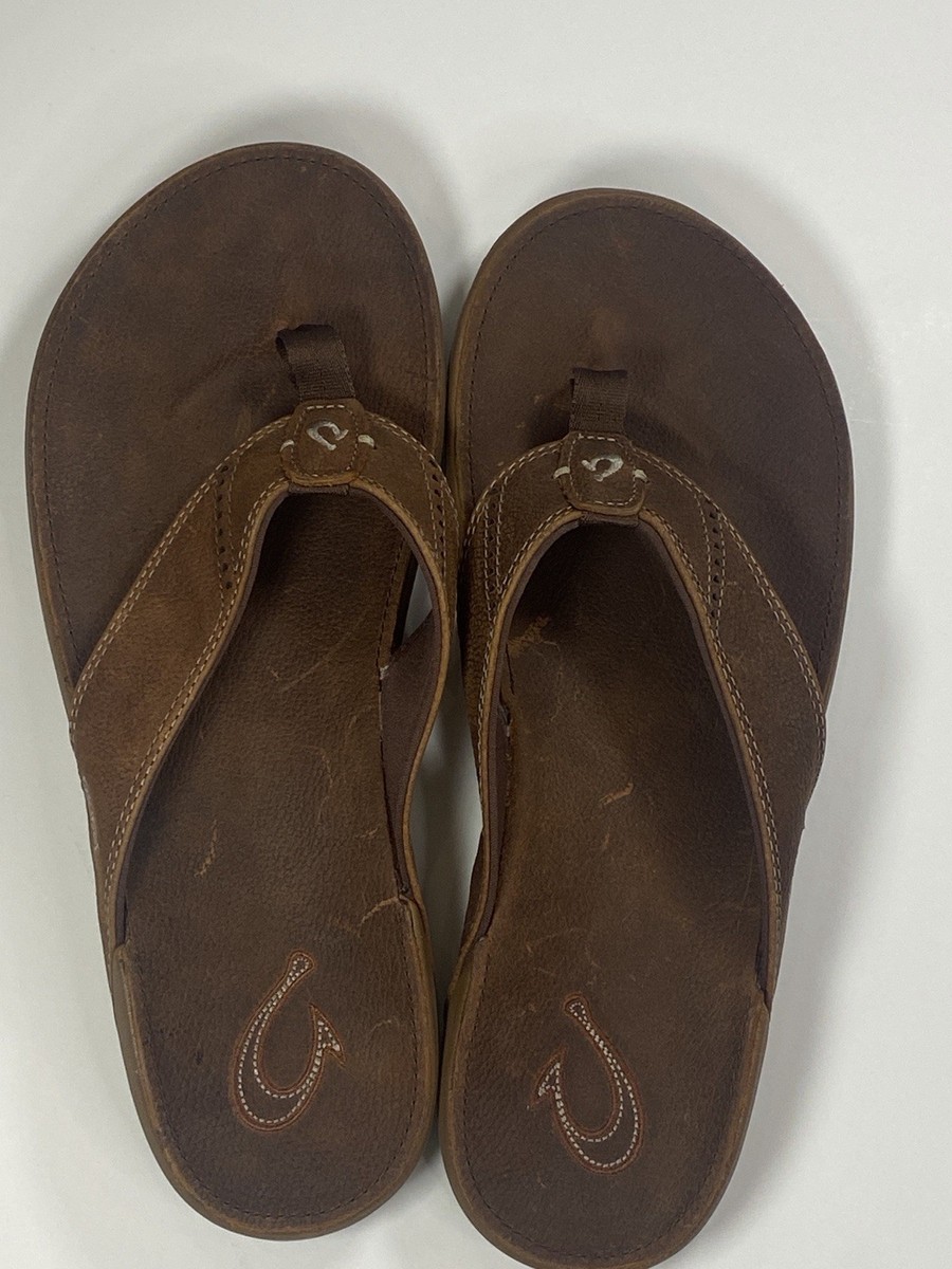 OluKai Nui Men's Brown Leather Thong Sandals US 12 EU 45 UK 11 MPN 10239-SKSK