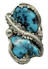 Vintage Navajo Sterling Silver Two Stone Blue Turquoise Ring Size 10.25
