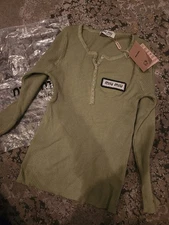 NWT Womens Small Size Miu Miu Green Henley Shirt
