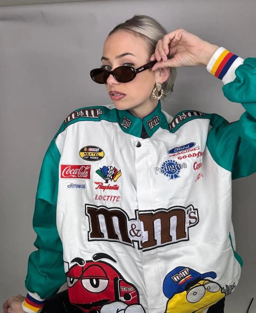 Vintage M&M's NASCAR Racing Jacket JH Design Teal White Logo