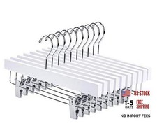 Wooden Pants Hangers Wood Bottom Jeans Skirt Hanger with Clips Anti Rust White