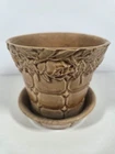 Vintage McCoy Pottery Planter Ivy Leaf Pattern Brown Glaze w Saucer 4 inch