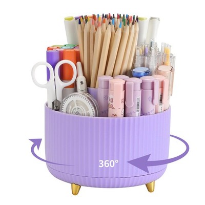 Camelmother 360°Rotating Pen&Pencil Holder For Desk With 5Slots Cute purple