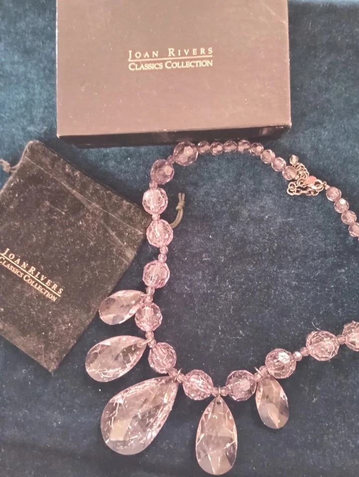 Collar De Colección Joan Rivers Lrg Corte Plástico Cristal Transparente Gris Lágrima Gota y Cuentas Foto 2 de 4