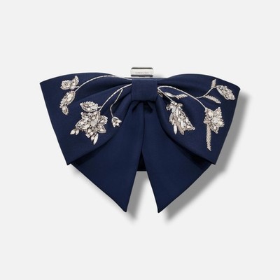 Sachin & Babi Women's Blue Stretch Mikado Embroidered Cupids Floral Bow Bag