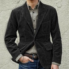 Mens Corduroy Blazer Casual Smart Fit Single Breasted Jacket Coat Outwear UK