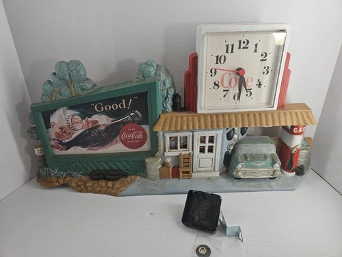 Vintage 1990 Coca-Cola Clock Billboard Route 66 Gas Station