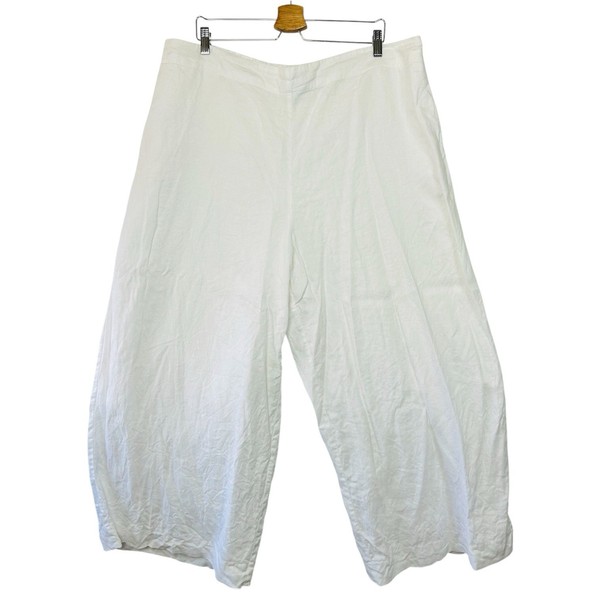 Commonry White Flat Front Linen Pants Size 20 Plus Palazzo Elastic Waist