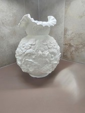 Fenton Milk Glass Poppy Pattern Student Lamp with Ruffled Shade — listing 6