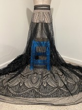 Black Blue Beaded Sequins Embroidery Bridal Lace Fabric 50 Width By The Yard
