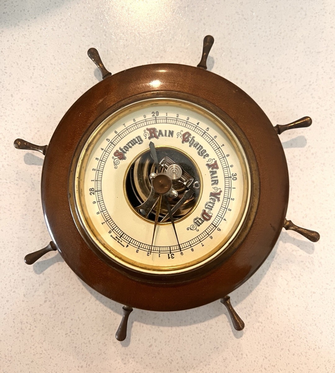Vintage Ship Wheel Barometer Made In Western Germany - Tested