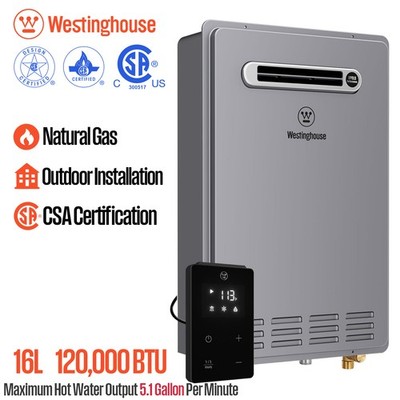 Westinghouse Natural Gas Tankless Water Heater Outdoor Max 5.1 GPM 120,000 BTU