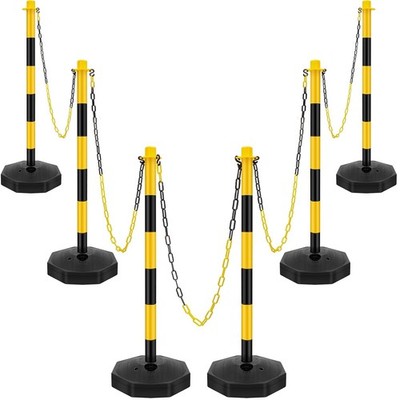 6 Pack Traffic Cones Adjustable Delineator Post Portable Parking Pole W/ Chains