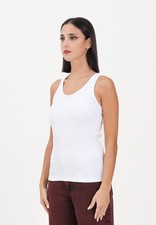 GCDS Women's White Tank Top Ribbed Cotton Tank Top Spring East Logo