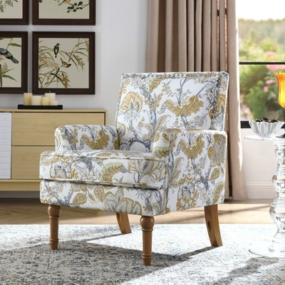 Accent Chair Floral Upholstery Nailhead Trim Solid Wood Legs, Farmhouse Style YE