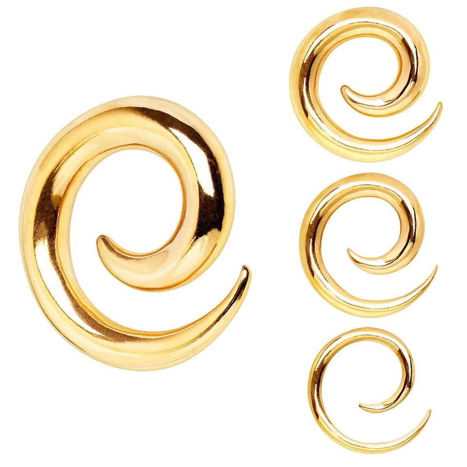 PAIR of Gold Plated 316L Surgical Steel Spiral Taper - Image 2 of 4