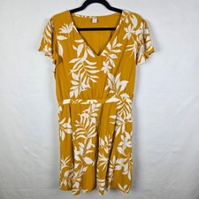 Old Navy Mustard Yellow Tropical Palm Leaf V-Neck Mini Dress Large