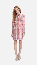 Tommy Hilfiger Shirt Dress Sz Medium Plaid Cotton Pink Button Front Belted