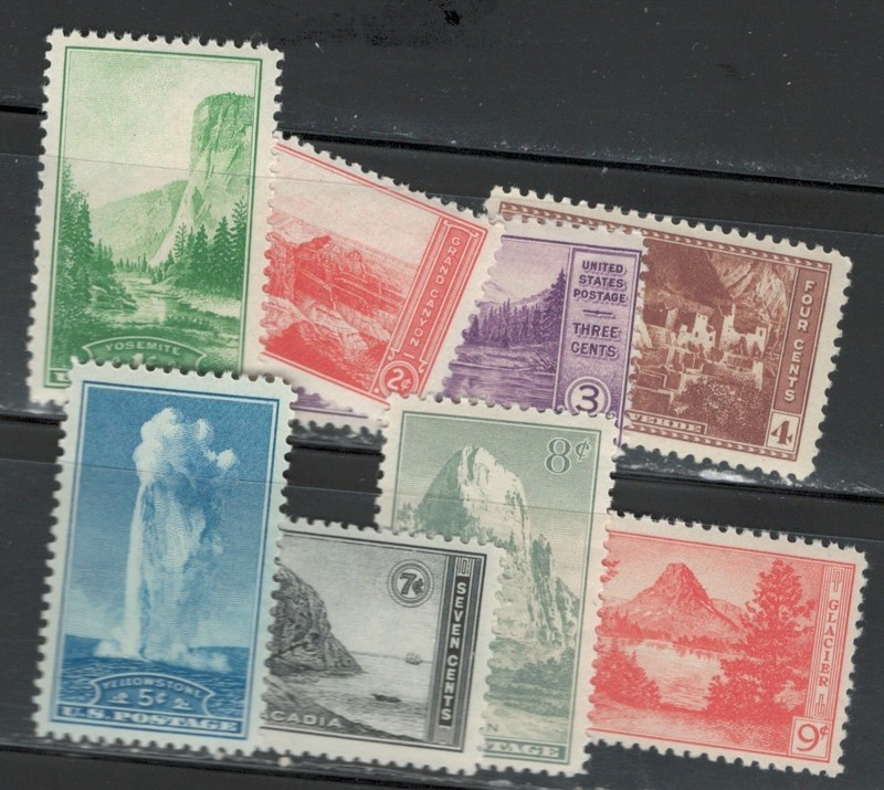 #740- 746 1934 National Parks Unused 8 different stamps