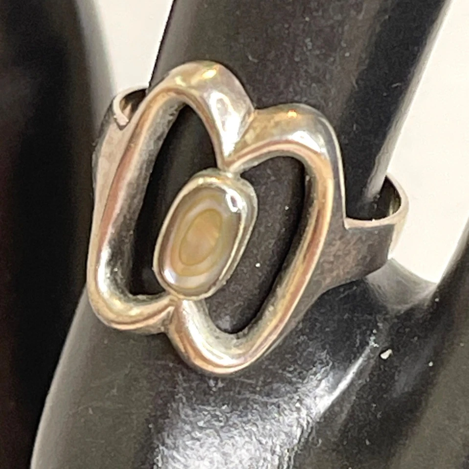 Mexico Abalone Sterling Silver Women's Signed Ring Shell Inlay Size 6.5 Vintage - Image 4 of 4