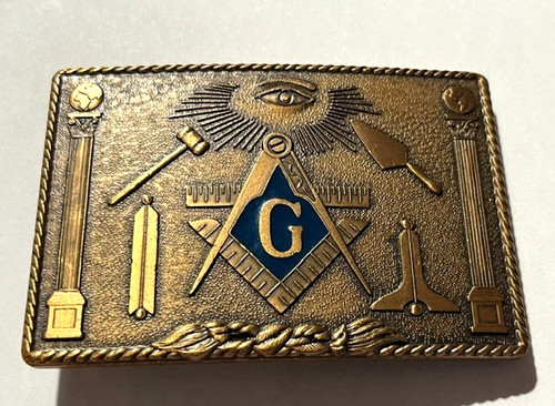 Vintage Solid Bronze Masonic Belt Buckle Harry Klitzner 1978 United States Maker