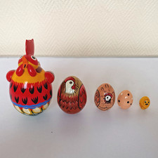 Vintage Russian Wooden Matryoshka Nesting Doll Rooster Chick Egg Art Set of 5