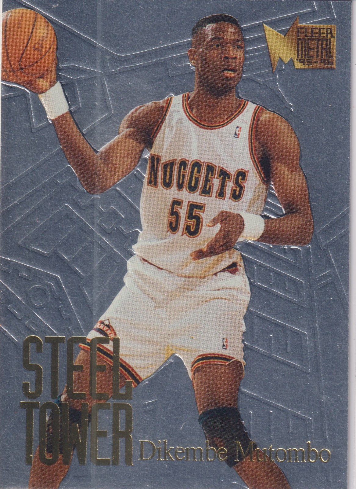 1995-96 FLEER METAL STEEL TOWER INSERT CARD DENVER NUGGETS DIKEMBE MUTOMBO #5