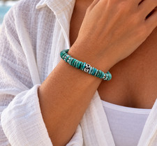 Kingman Turquoise Sterling Silver Bracelet, Southwestern Beaded Gemstone Jewelry