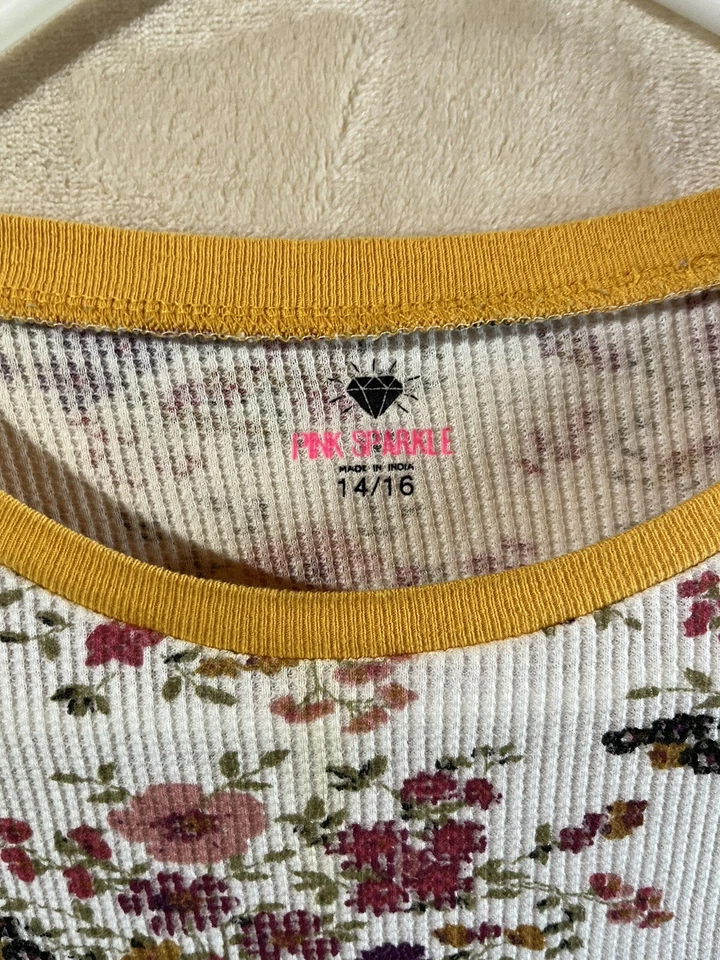 Top manga larga rosa brillante niñas floral amarillo blanco 14/16 Foto 4 de 4