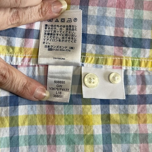 Land's End LT 16-16 1/2 Neck Button Up Shirt Pastel on White Checkered Pattern - Picture 7 of 8