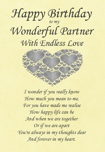 Tarjeta Happy Birthday to my Wonderful Partner A5 para él/ella/marido/esposa - Imagen 1 de 4