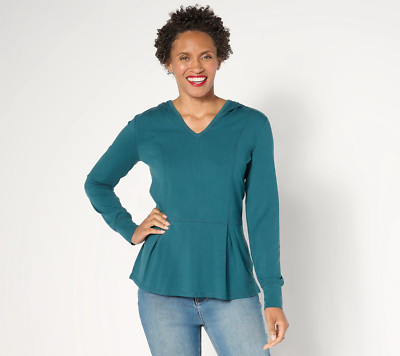 Belle x Kim Gravel TripleLuxe Knit Fit & Flare Hooded Top - Women's 2X - Teal