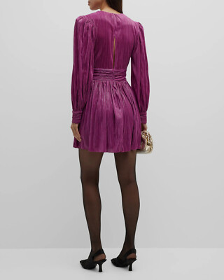 $351 Sabina Musayev Women's Purple Metallic Pleated Ruched Mini Dress Size  M | eBay