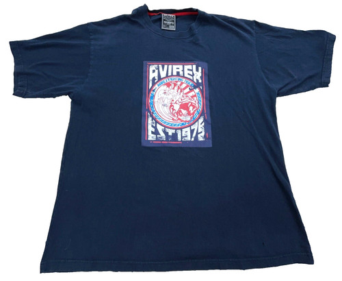 Vintage Avirex Shirt Men XXL 2XL Blue Red Tee Spell Out Y2K Cyber Streetwear *
