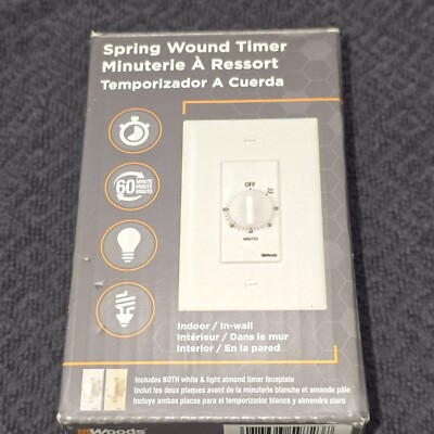 NEW WOODS PRO WALL MOUNT MECHANICAL 60 MIN TIMER - WIRE & ALMOND PLATES INCLUDED