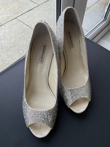 Benjamin Adams ivory Swarovski wedding peep toe court heel shoes EU41 UK7 - Picture 4 of 5