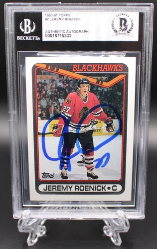 JEREMY ROENICK SIGNED 1990-1991 TOPPS #7 ROOKIE CARD RC BECKETT AUTO BAS BGS