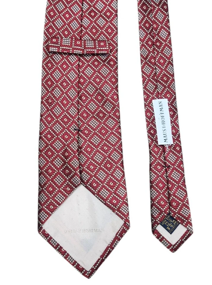 Maus & Hoffman 100% Silk Mens Tie Necktie Geometric Red - Image 4 of 4