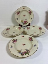 Vtg EPIAG RIMMED SOUP BOWLS  floral w/gold Set of 4 Czechoslovakia Bohemian k17