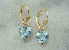 2Ct Heart Cut Natural Blue Topaz Dangle Earrings 14K Yellow Gold Silver Plated