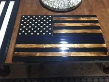 Rustic Wooden Flag Blue Line
