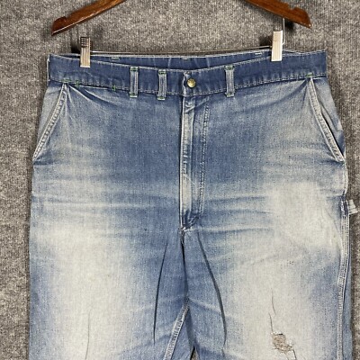 VINTAGE 60s OshKosh B'gosh Denim Jeans 36x31 Carpenter Talon Zip