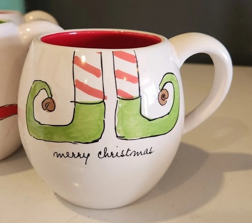 Lot of 3 Rae Dunn Magenta XMAS 2 ELF Feet and 1 snow man Coffee Mugs - Picture 6 of 8