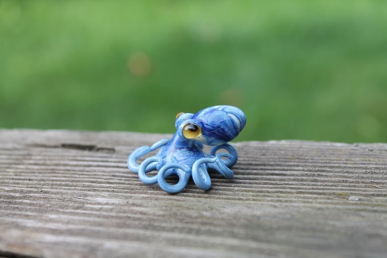 Mini Glass Octopus Figurine Handmade Murano Style Sea Animal Decor