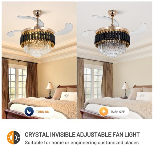 42" Crystal Ceiling Fan w/Light Remote Control Chandelier Retractable Fandelier - Picture 2 of 24