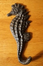 Cast Iron Sea Horse Hook Nautical Coastal Beach Tropical Rustic Bathroom Decor