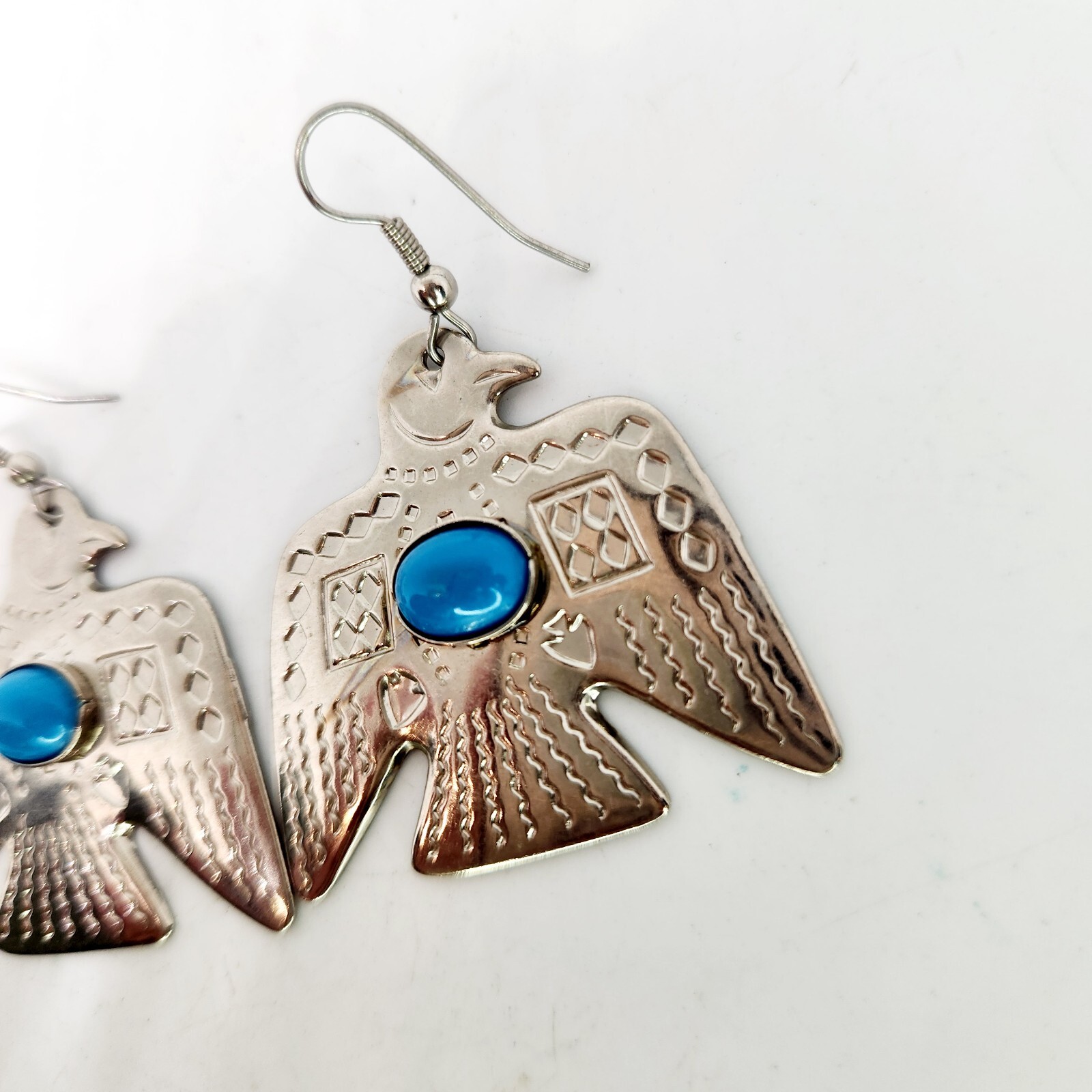 Silver Tone Thunderbird Dangle Drop Earrings West… - image 3