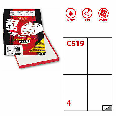 Etichetta Adesiva C/519 Bianca Extra Forte 100Fg A4 105X148Mm (4Et/Fg) Markin