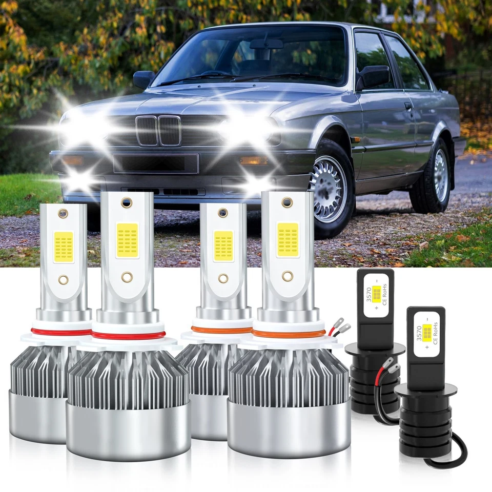 Kit de 6 bombillas LED de haz alto bajo + luces antiniebla para BMW 325i 1988-1989 Foto 2 de 4
