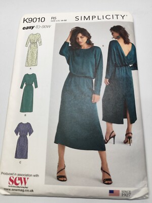 SIMPLICITY SCHNITTMUSTER DAMEN KLEID K9010 14 BIS 22 LEICHT NÄHEN 3 VARIANTEN